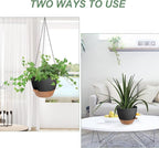 Hanging Planters for Indoor Outdoor Plants, 2 Pack Self Watering Hanging Pot with Drainage Holes & Removable Tray (Black, 6'')