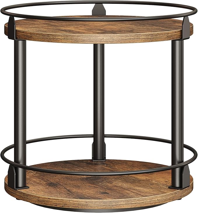 Lazy Susan Organizer, Rotating Spice Rack, 2 Tier Spice Turntable Organizer, Industrial Turntable Spice Holder, for Kitchen Countertop and Cabinet, Compact and Versatile, Rustic Brown SR22BR