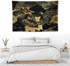 HZOHNAGO Japanese Tapestry Gold Flowers Umbrella Fan Pattern Printed Wall Tapestry Painting Wall Hanging for Bedroom Living Room Dorm 90" W x 60" H