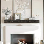 48x8x3 Fireplace Mantel - Handcrafted Hollow Rustic Solid Wood Wall Mounted Floating Shelf with Invisible Heavy Duty Wood Bracket (Weathered Black)