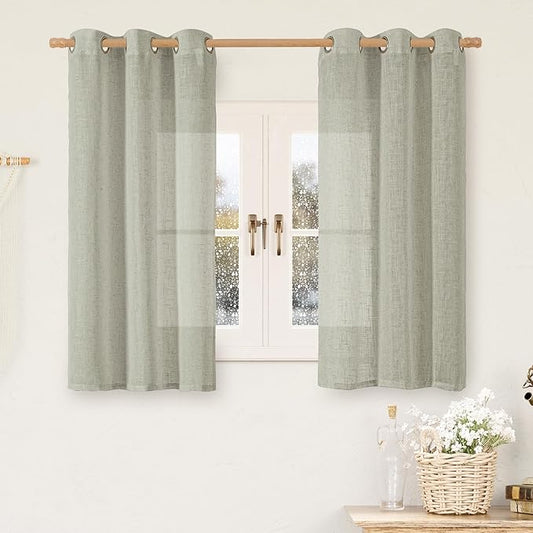 LAMIT 45 Inch Length Linen Curtains for Small Windows, Bronze Grommet Linen Textured Drapes Light Filtering Privacy Panels for Bedroom/Living Room, Sage Grey, 2 Panels Set, 34 x 45 Inch