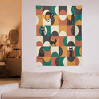 ICMOLYYENLO Boho Medieval Cat Tapestry, Abstract Atomic Starburst Geometric Aesthetic Art Wall Hanging For Bedroom Living Room Dormitory 60x60 Inches