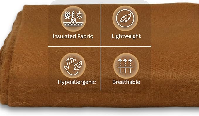 Alpaca Wool Throw Blanket | Warm, Ultra-Soft, Breathable, Non-Itchy Blanket-Throw | Hypoallergenic and Beautiful Fabric (Camel)
