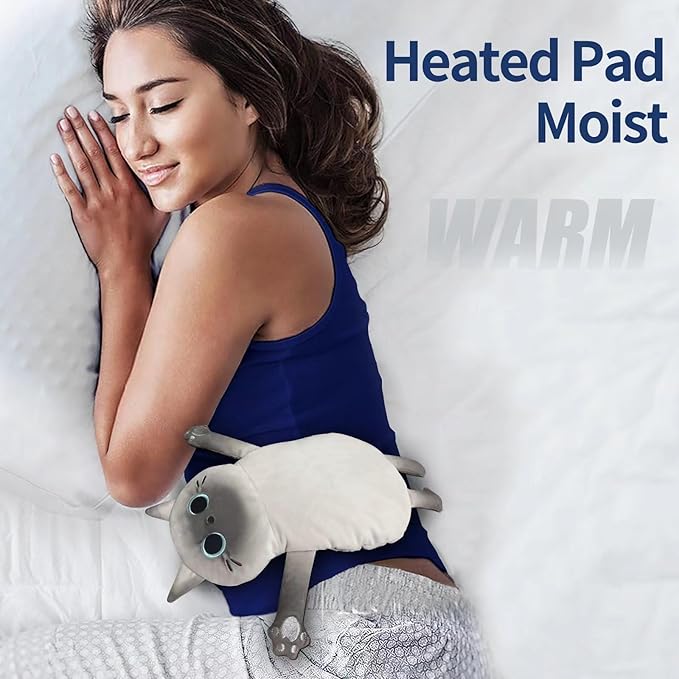 Microwave Heating Pad for Cramps Pain Relief, 22 * 13'' Moist Microwavable Stuffed Animal Period Menstrual Heating Pads for Back, Neck Shoulder and Knee, Big Siamese Cat