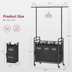 Tajsoon Laundry Sorter Cart with Hanging Rack, Laundry Sorter 3 Section, Laundry Hamper with Heavy Duty Rolling Lockable Wheels, Black