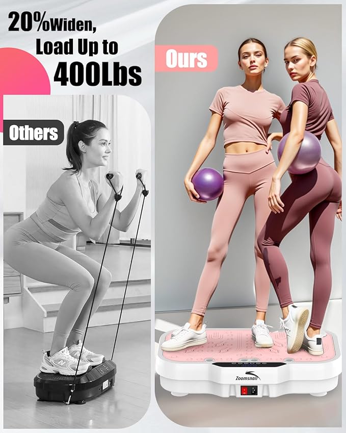 Vibration Plate Exercise Machine, 8000 Vibrations/min Adjustable Fitness Platform, 400 Lbs Capacity Whole Body Workout Extra Large Size Platform with Bluetooth for Weight Loss, Women & Men