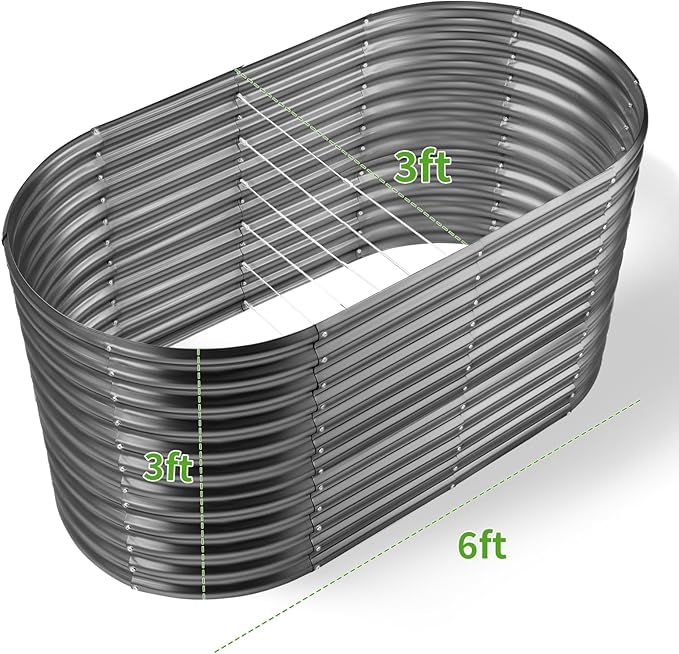 Land Guard 6x3x3ft Oval Galvanized Raised Garden Beds, Large-Capacity Metal Planter Box Outdoor, Durable Deep Raised Garden Bed 3ft Tall, Raised Beds for Gardening Vegetables, Modern Gray