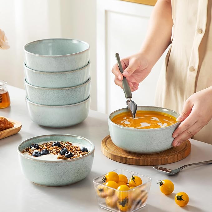 vancasso ANYA 18 Pieces Plates and Bowls Set, Mint Green Dinnerware Sets, Reactive Glaze Dishes Set for 6, Ceramic Dishware Sets Kitchen Dinner Set, Microwave & Dishwasher Safe
