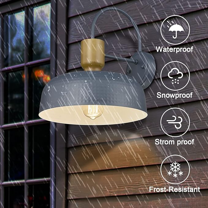Outdoor Barn Light Gooseneck Barn Light, Farmhouse Exterior Wall Mount Light Vintage Wall Lighting Fixture Industrial Sconce Lantern for Porch, Entryway, Garage, Blue, 2 Pack
