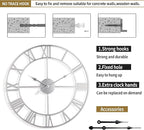 Large Wall Clock - 80cm/ 32 Inches, Silver, Non-Ticking, Battery Operated, Vintage Modern Wall Clock for Living Room, Bedroom, Office, Farmhouse Decor