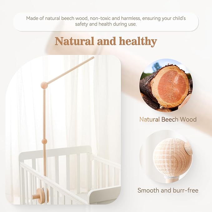 Baby Crib Mobile Arm,HBM Wooden Mobile Arm for Crib Mobile Hanger for Crib Baby Girl Nursery Decor