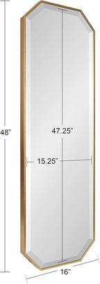Kate and Laurel Rhodes Modern Full Length Framed Octagon Wall Mirror, 16 x 48, Gold, Decorative Glam Geometric Wall Accent