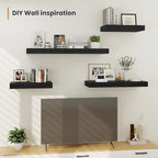 Heimlove 12" Deep Floating Shelves, 36 x 12 Inch Wall Mounted Long Floating Shelf with Invisible Brackets, for Home Decor, Bedroom, Kitchen, Living Room, Bathroom - 2 Pack, Black