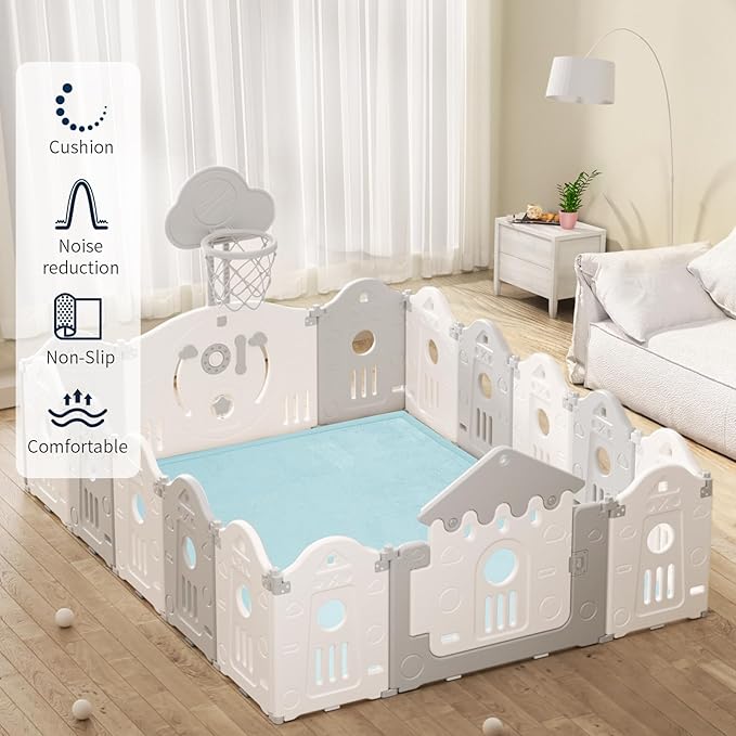 ACOMOPACK Baby Play Mat for Floor 1.3" Thick Memory Foam Play Mat 59"×71" Tummy Time Crawling with Non-Slip Bottom for Living Room,Nursery,Soft Velvet Playpen Mats for Kids,Infants（Light Blue）