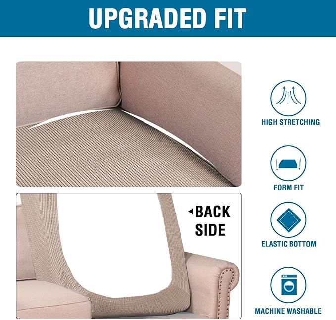 H.VERSAILTEX Super Stretch Individual Chaise Cover Sectional Couch Covers for L Shaped Sofa Both Left/Right Featuring Thick Jacquard Textured Twill Fabric (1 Piece Chaise Cover, Sand)