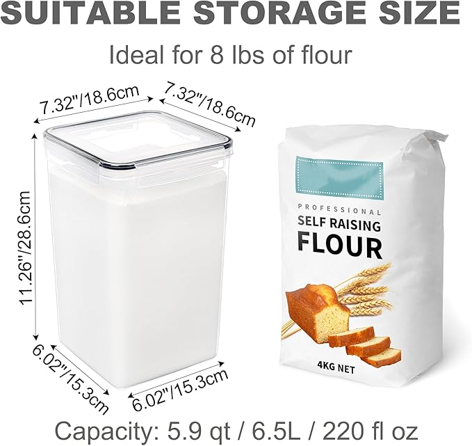 Large Food Storage Containers with Lids Airtight 6.5L / 5.9 quart, for Flour, Sugar, Baking Supply and Dry Food Storage, PANTRYSTAR 2PCS BPA Free Plastic Canisters for Kitchen Pantry Organization