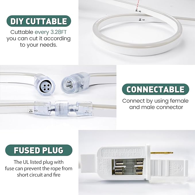 GZBtech RGB LED Neon Rope Lights 66FT/20M, AC 110-120V Waterproof Color Changing LED Rope with Remote Controller, Dimmable Multi Color Neon Rope Lighting for Indoor Outdoor Commercial Use