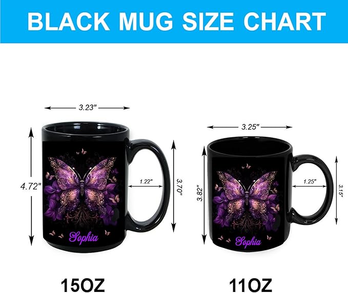 Hyturtle Personalized Purple Butterfly Mug - Butterfly Gifts For Women Lovers - Animal Gift For Bird Lover Her - Bird Gifts For Mom on Mother Day - Custom Name Coffee Cup Ceramic Mug 11 Oz 15 Oz