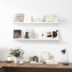Picture Ledge Shelf, Wood Long Floating Shelves for Wall, Set of 2, 48 inch Picture Ledge Shelves, Photo Ledge Nursery Book Shelves Wall Mounted for Living Room Kids' Room Bedroom, Color White