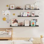 Picture Ledge Shelf for Wall, Floating Shelves Set of 4, 48 Inch Long Nursery Book Shelves for Toys Storage, Kids Bookshelf Wall Mounted for Books Photo Frames, Black