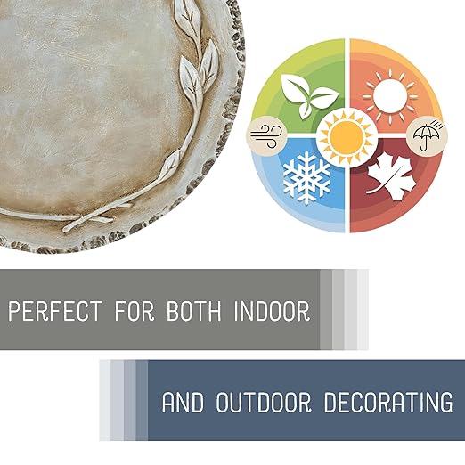 NAT & Jules Floral Laurel Wreath Leaves Pattern Dimensional Indoor Outdoor 12 inch Round Cast Resin Decorative Garden Stepping Stone, Patio, Walkway Sculpture Yard Art, Grey