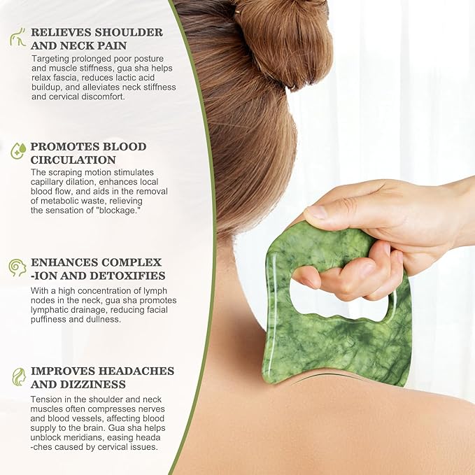 Jade Stone Large gua sha Massage Tool, Gua Sha Body Tool with Hand Grip, Muscle Scraper Tools Set,Scraping Massage Tools for Physical Therapy,Derma Edge & GuaSha Massage Scraper Tool