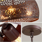 WUZUPS Chandelier Rustic Farmhouse Industrial Round Ceiling Pendant LED Light Fixture with Later-Cut Openwork Drum Shade, H 15.7" x W 13.4", Oil Rubbed Bronze