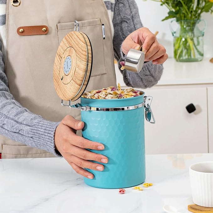 TEDSWAIT Coffee Canisters Airtight Coffee Bean Storage Container Kitchen Stainless Steel Food Storage Container with Scoop Date Tracker & CO2 Valve 61Fl Oz (Lake Blue)
