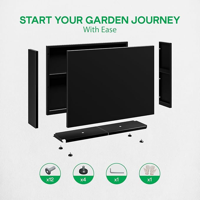 IDZO Metal Planter Box, Privacy Trough for Patio, Rectangle Container for Outdoor Plants, Tall Large Rectangular Steel Bed for Outdoor Greens with Drainage Holes & Adjustable Feet, Black