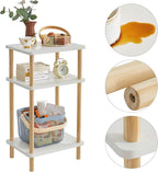 IBUYKE 3-Tier Side Table, Solid Wood Tall End Table with Storage Shelves, Nightstand Bedside Table for Living Room Bedroom Office, No-Tool Assembly, White UWST003W