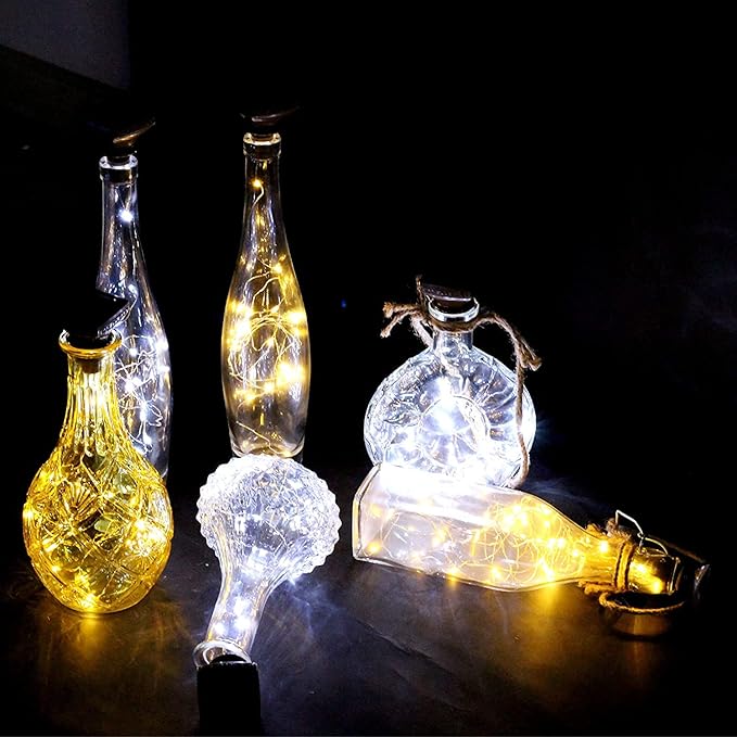 Solar Wine Bottle Lights Outdoor, 20 LED Cork Lights for Wine Bottles Waterproof, Fairy Lights Solar for Wedding Party Garden Patio Decor, Suitable for Most Wine Bottle Mouths-Warm White (8 Pack)