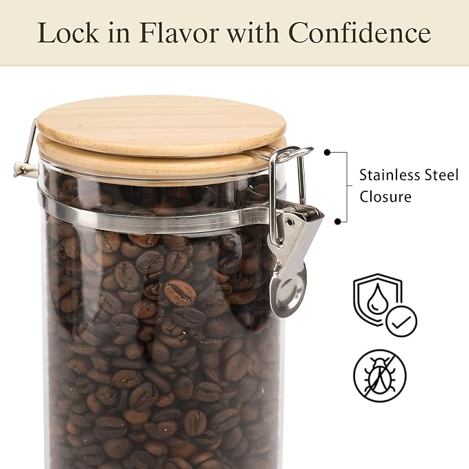 Glass Coffee Canister Coffee Containers for Ground Coffee Coffee Bean Storage Airtight Seal with Locking Clamp, Coffee Bar Accessories Perfect for Kitchen Storage