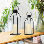 HPC Decor Modern Farmhouse Lanterrn Decor- Black Metal Candle for Summer Night- Lanterns w/Timer Flickering Candles for Living Room,Home,Indoor, Outdoor,Table,Fireplace Mantle Décor