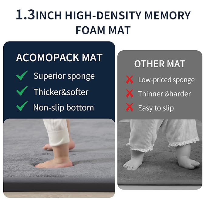 ACOMOPACK Baby Play Mat for Floor 1.3" Thick Memory Foam Play Mat 79"×118" Tummy Time Crawling with Non-Slip Bottom for Living Room,Nursery,Soft Velvet Playpen Mats for Kids,Infants（Dark Grey）