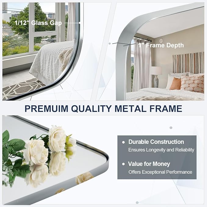 ANDY STAR Chrome Oblong Mirror, 30x48 Inch Polished Chrome Oval Mirror for Bathroom with Stainless Steel Metal Frame, Wall Mouned for Bathroom, Living Room, Entryway