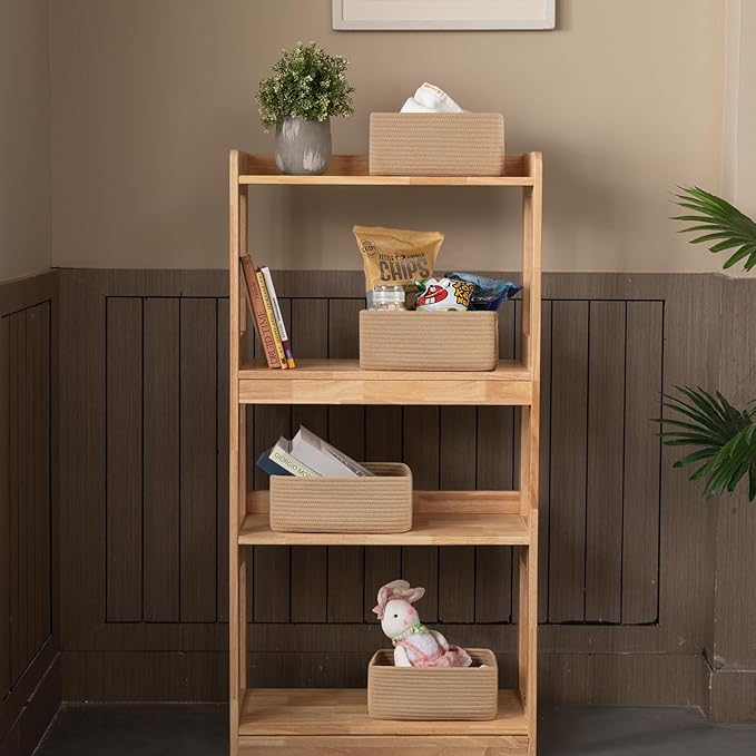 4 Pack Small Storage Shelf Baskets for Organizing, Mini Woven Rope Storage Bins for Towels, Cute Decorative Closet Organizer，Baby Nursery, Gift Empty Baskets -11.81''Lx7.87''Wx4.72''H-Jute