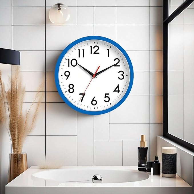 Wall Clock Small Analog 8 Inch Silent Non Ticking Battery Operated Modern Simple Decorative for Kitchen Office Bedroom Bathroom Living Room(Blue)