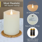 Flameless Candles Battery Operated with Timer, 3D Moving Flame Flickering, Last 600+ Hours Battery Candles, 3" x 5" Ivory Real Wax Electric LED Candle for Wedding Party Decorations