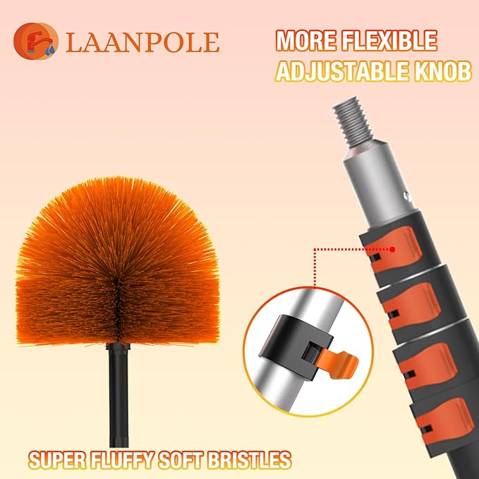 12FT (20FT Reach) Cobweb Duster with Extension Pole, Spider Web Brush for Cleaning Extendable, Professional Ceiling and Corner Dusters for Outdoor Indoor Use