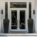 LA JOLIE MUSE 26 inch Tall Black Planters for Outdoor Plants,Set of 2 Tapered Planters with Trays,V-Shape Rectangular Garden Planters for Front Door, Patio and Deck