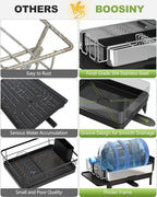 BOOSINY Stainless Steel Dish Drying Rack, Dish Racks for Kitchen Counter, Rust Proof Dish Drainer and Drainboard Set, Small Dryer with Drainage, Utensil Holder and Cup Holder