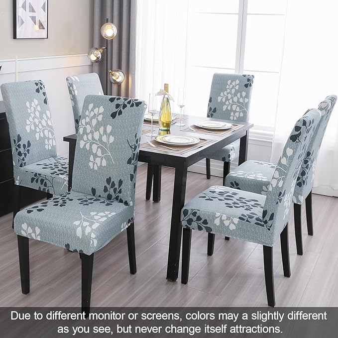 JQinHome Pattern Chair Covers for Dining Room Set of 6, High Stretch Removable Washable Parsons Chair Slipcover for Home Party Hotel Wedding Ceremony (Flower,6PCS)