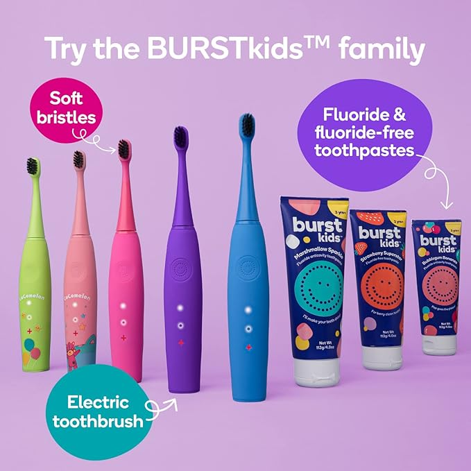 BURST Marshmallow Sparkle Kids Toothpaste with Fluoride (4oz/2 Pack) | Great Tasting | Flavored for Children & Toddlers | Anticavity | Dye Free & Vegan | Safe for Kids Ages 2+