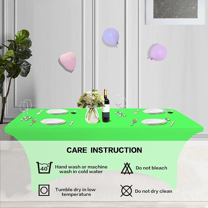 IVAPUPU 2 Pack 4FT Table Cloth for Rectangular Fitted Events Stretch Green Table Covers Washable Cover Spandex Tablecloth Protector for Party, Wedding, Cocktail, Banquet, Festival