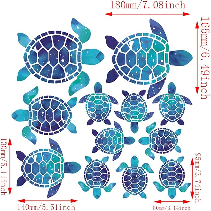 12pcs Sea Turtle Vinyl Stickers Underwater Ocean Decals Waterproof Wall Sticker Home and Bedroom Decoration, DIY Accessories, Blue