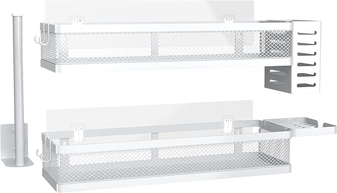 PUSDON Metal Wall Hanging Basket 2 Packs DIY Suitable for Multiple Scenes - Large White Netting Set