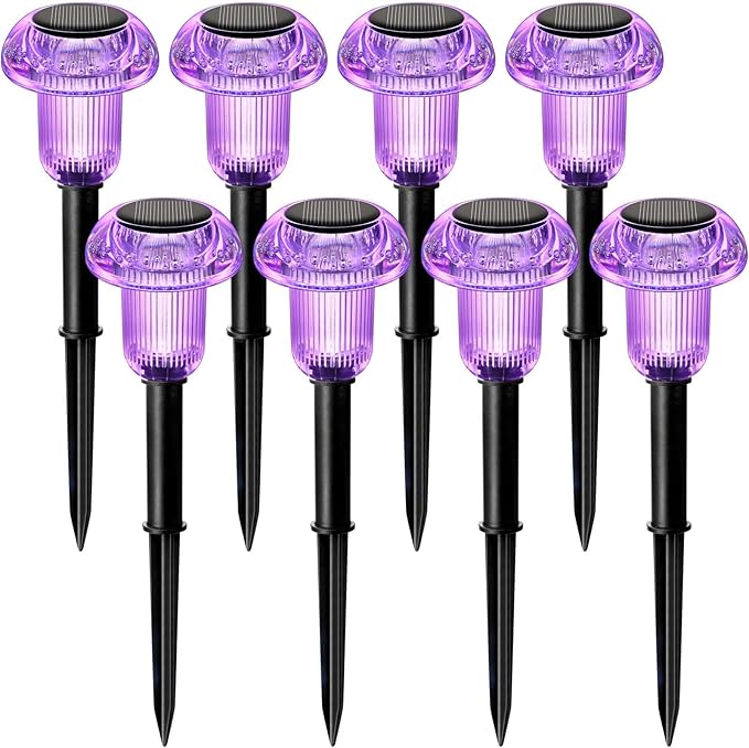 Halloween Solar Lights Outdoor 8 Pack Purple LED Waterproof Mushroom Outside Lights for Yard Garden Patio Pathway Walkway Landscape Halloween Decorations