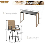 Sophia & William Outdoor Bar Set, Patio Bar Table and Chairs Set, Bar Height Patio Set - 2 x Swivel Bar Chairs(Brown), 1 x Rectangular Bar Table(Larimar Desktop)