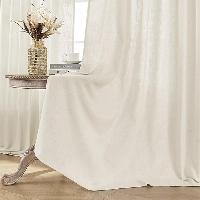 Joydeco Custom Linen Curtains for Living Room, Semi-Sheer Curtain 1 Panel Light Filtering Rod Pocket Back Tab (Off-White, Custom Size)