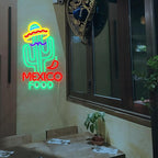 Mexican Food Neon Sign Cactus Neon Lights Dimable Colorful LED Mexican Art Lights Wall Decor for Mexican Restaurants Bars Food Trucks Unique Gift for Taco Enthusiasts Fiesta Parties (15×9.1inch)